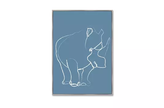 Репродукция картины на холсте rhino on blue (картины в квартиру) голубой 75x105 см.