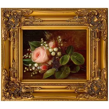 Репродукция картины натюрморт с розами и ландышами (object desire) золотой 34x39x4 см.