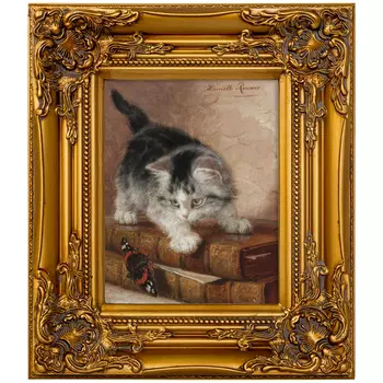 Репродукция картины первая охота (object desire) золотой 34x39x4 см.