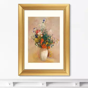 Репродукция картины в раме vase of flowers , 1906г. (картины в квартиру) оранжевый 50x70 см.