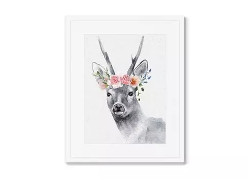 Репродукция картины в раме graceful deer no1 (картины в квартиру) мультиколор 42x52 см.