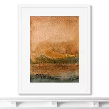 Репродукция картины в раме landscape, august evening (картины в квартиру) коричневый 42x52 см.