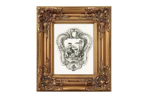 Репродукция на холсте «туаль де жуи», сюжет 1, антик грин, в картинной раме «шелли» (object desire) золотой 34x39x4 см.