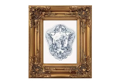 Репродукция на холсте «туаль де жуи», сюжет 3, антик блю, в картинной раме «шелли» (object desire) золотой 34x39x4 см.