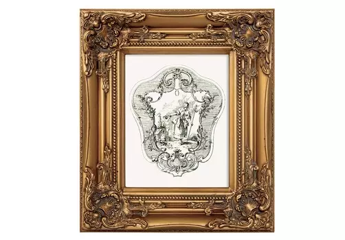 Репродукция на холсте «туаль де жуи», сюжет 3, антик грин, в картинной раме «шелли» (object desire) золотой 34x39x4 см.