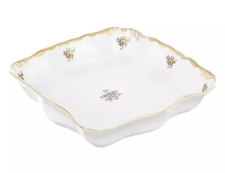Салатник квадратный золотая роза (queen s crown) белый 19 см.