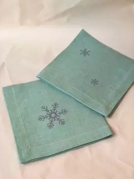Салфетки мятные снежинки 4 шт (ясен лён) бирюзовый 40x40 см.