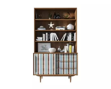 Стеллаж bruni print 1 с дверками (etg-home) коричневый 120x205x45 см.