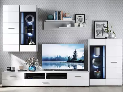 Стенка «йорк» с комодом (империал) белый 276x193x46 см.