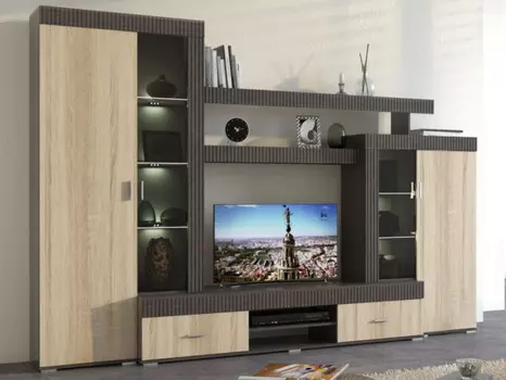 Стенка «марк» (древпром) коричневый 293x194x45 см.