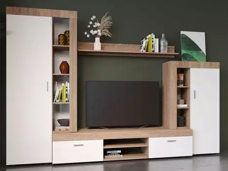 Стенка «орфей», дуб сонома/белый (аврора) белый