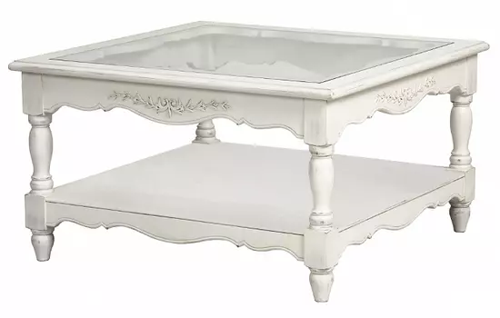 Стол кофейный со стеклянным верхом марсель (инлавка) белый 90x51x90 см.