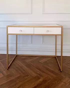 Стол-консоль с двумя ящиками и мраморной столешницей (for miss) белый 93x84x60 см.