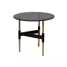 Столик журнальный круглый с темным стеклом (garda decor) черный 55x50x55 см.