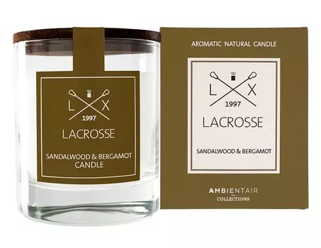 Свеча ароматическая lacrosse сандал и бергамот (ambientair) прозрачный 10 см.