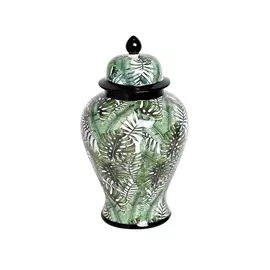 Ваза керамическая с крышкой бело-зеленая (принт листья) (garda decor) мультиколор 20x33 см.