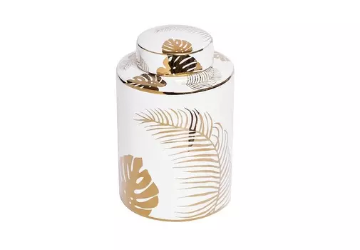 Ваза керамическая с крышкой (принт листья ) (garda decor) мультиколор 12x20 см.