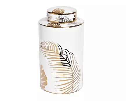 Ваза керамическая с крышкой (принт листья ) (garda decor) мультиколор 16x30 см.