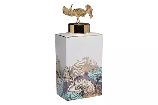 Ваза с крышкой белая гинкго (garda decor) белый 15x35x15 см.