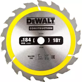 Диск пильный по дереву DeWalt CONSTRUCTION DT1938 184х16мм 18T