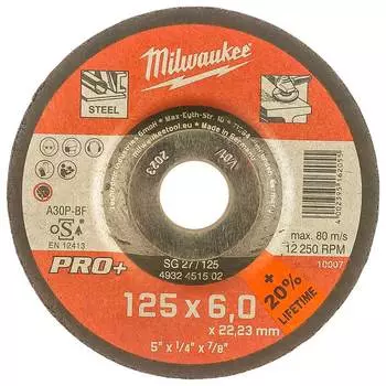 Круг шлифовальный по металлу Milwaukee PRO+ 125х6x22.2мм