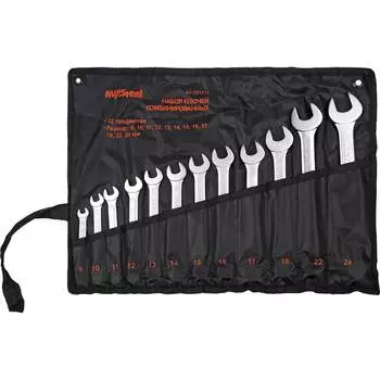 Набор комбинированных ключей AV Steel 8-24 мм, 12 предметов, в сумке