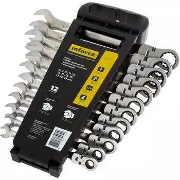 Набор комбинированных шарнирных ключей с трещоткой Inforce 12 предметов