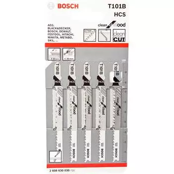 Набор пилок для лобзика по дереву Bosch T101B 100мм 5шт (030)