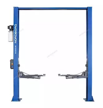 Подъемник двухстоечный 4 т, верхняя синхронизация, с электростопорами, H=4 м, 380 В, синий NORDBERG