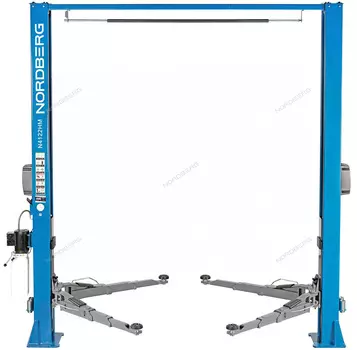 Подъемник двухстоечный 4 т, верхняя синхронизация, снятие со стопоров с одной колонны, 380 В, синий