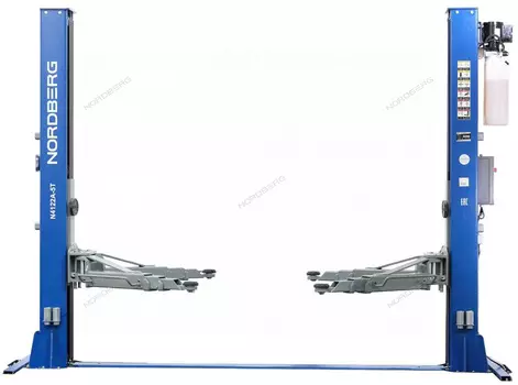 Подъемник двухстоечный 5 т, нижняя синхронизация, с электростопорами, 380 В, синий NORDBERG N4122AE-