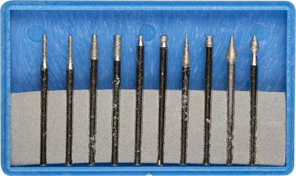 ЗУБР 10 шт, хвостовик d 3 мм, Р 150 - 180, набор алмазных мини-насадок для гравера, Профессионал (33383-H10)