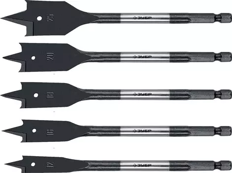 ЗУБР 5 шт, 12-16-18-20-25 мм, хвостовик HEX 1/4, набор перовых сверл по дереву (29505-H5)