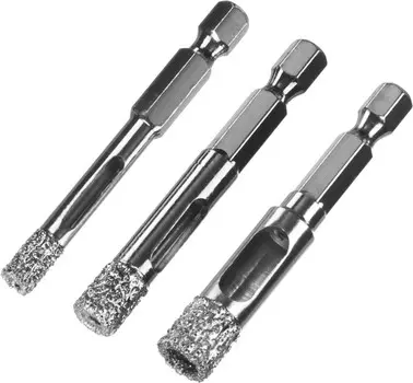 ЗУБР 6, 8, 10 мм, хвостовик HEX 1/4, набор сверл алмазных по керамограниту, Профессионал (29865-H3)