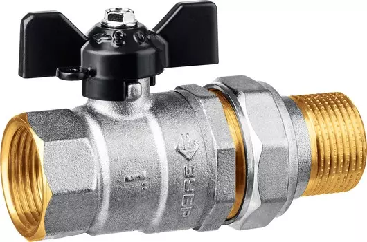 ЗУБР d 1, ручка бабочка, мама-папа, полнопроходной шаровой кран с накидной гайкой (51321-1)