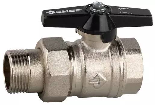 ЗУБР d 1, ручка бабочка, мама-папа, полнопроходной шаровой кран с накидной гайкой (4-51327-C-1)