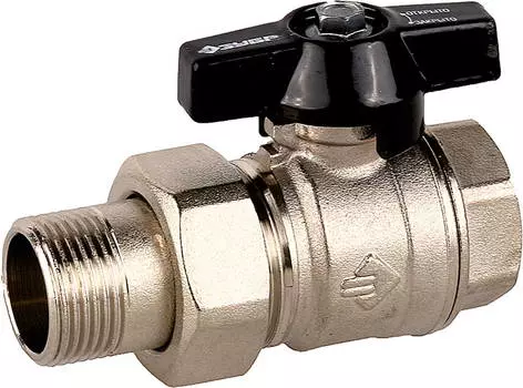 ЗУБР d 3/4, ручка бабочка, мама-папа, полнопроходной шаровой кран с накидной гайкой (4-51327-C-3/4)