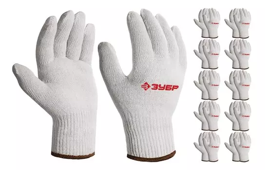 ЗУБР ОПТИМА, L-XL, х/б перчатки без покрытия, 10 класс, 10 пар (11446-XL10)