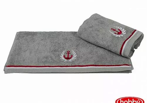 Махровое полотенце с вышивкой 50x90 MARITIM, серый, 100% Хлопок