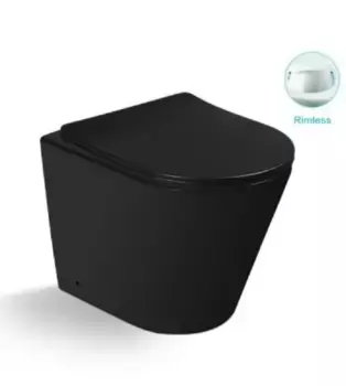 Безободковый напольный унитаз SantiLine, сиденье микролифт, цвет черный матовый, SL-5020MB