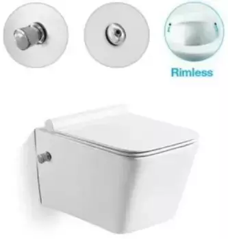 Безободковый подвесной унитаз SantiLine с функцией биде, сиденье микролифт, цвет белый, SL-5004SM-BD