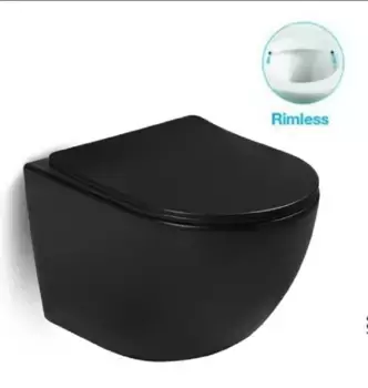 Безободковый подвесной унитаз SantiLine, сиденье микролифт, цвет черный матовый, SL-5018MB