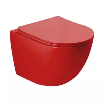 Безободковый подвесной унитаз SantiLine, сиденье микролифт, цвет красный матовый, SL-5005MR
