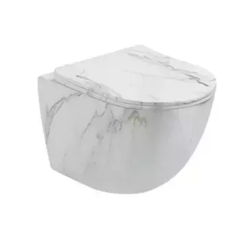 Безободковый подвесной унитаз SantiLine, сиденье микролифт, цвет серый мрамор, SL-5005MRB