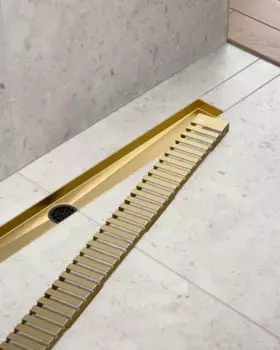 Дренажный канал Timo Drain System DS230108/17, 80 см, с перфорированной решеткой lines, золото