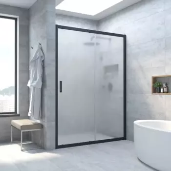 Душевая дверь в нишу Vegas Glass ZP NOVO 120 02М 10 120 см, профиль черный, стекло сатин