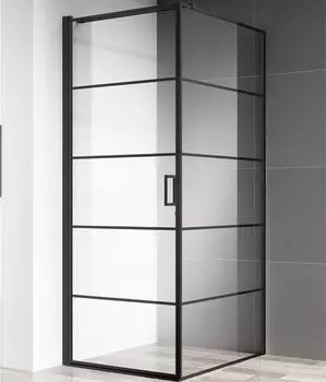 Душевой уголок AQUAme 80x80 AQM5215-LH-8 левый, профиль черный, стекло прозрачное