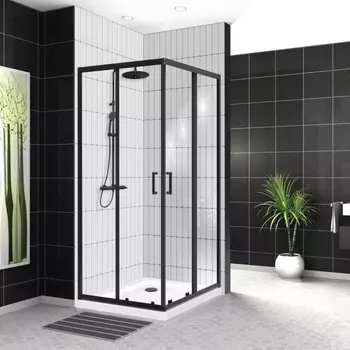 Душевой уголок BelBagno LUCE-A-2-90-C-NERO 90x90, профиль черный, стекло прозрачное