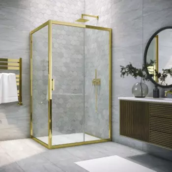 Душевой уголок Vegas Glass ZP+ZPV TUR NOVO h1900 130*70 09 01 профиль золото, стекло прозрачное