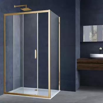 Душевой уголок Vincea Alpha VSR-3AL9014CLG 140x90, брашированное золото, стекло прозрачное
